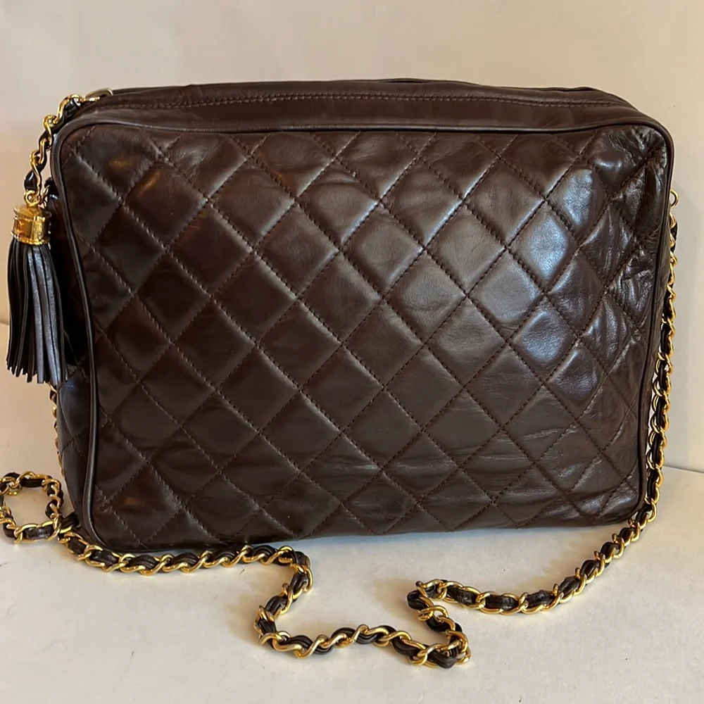 CHANEL brown lamb skin camera bag - Picture 1 of 16